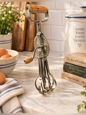 Vintage EKCO A&J High Speed Beater Hand Mixer Egg Beater USA Wooden Handle